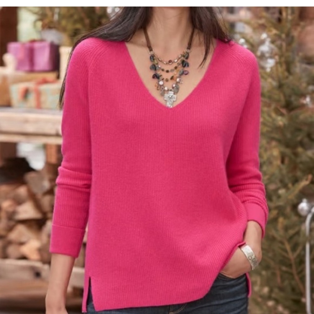 Sundance Catalog Pink V Neck Rowan Cashmere Sweater Size Small